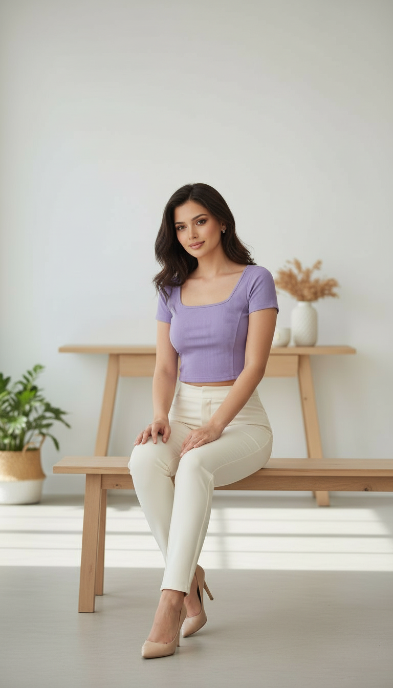 Lavender Crop Top Half Sleeve ￼ view 4
