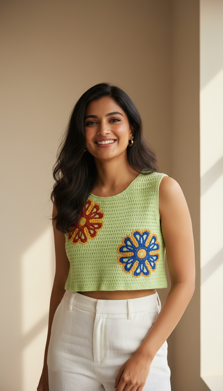Floral Crosia Short Top Green view 6