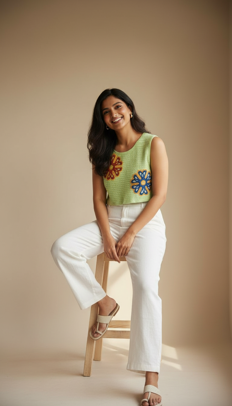 Floral Crosia Short Top Green view 5