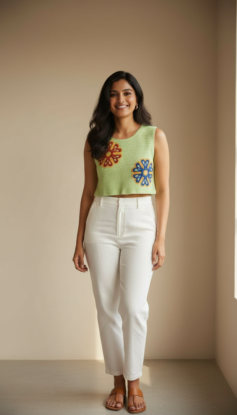 Floral Crosia Short Top Green view 3