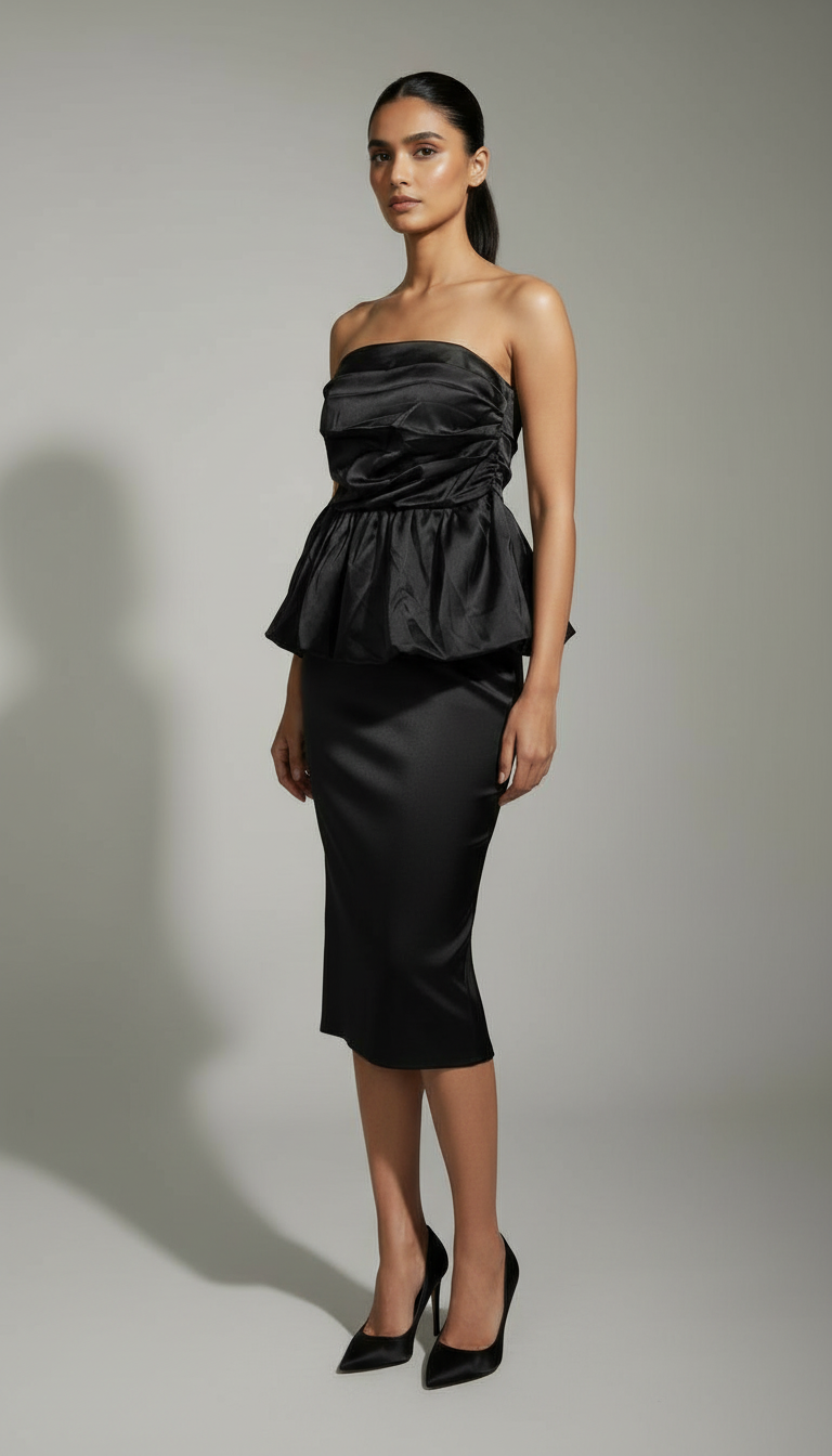 Black Satin Tube Dress view 4