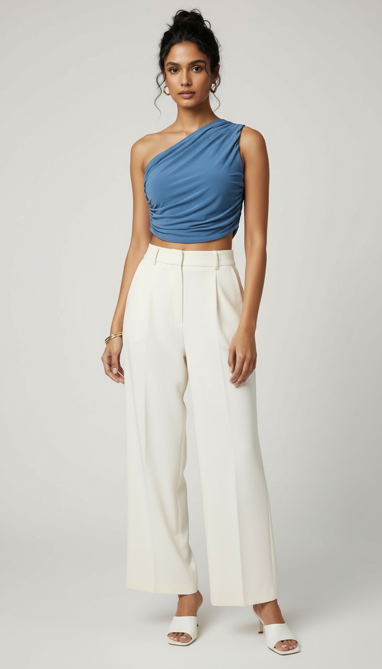 One-Shoulder Blue Crop Top view 2
