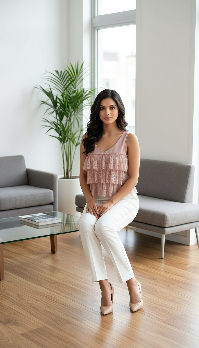Elegant Ruffled Top Pink view 3