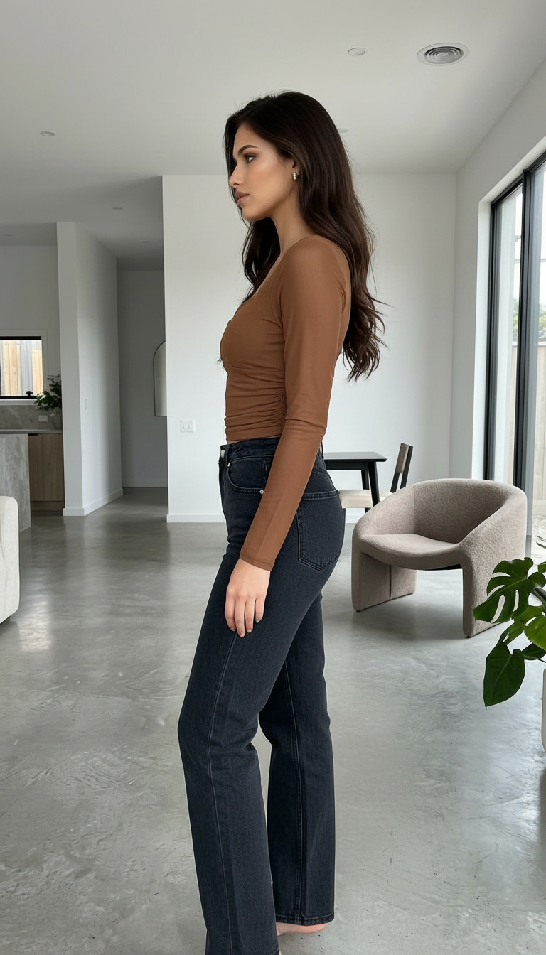 Long Sleeve Brown Crop Top view 5