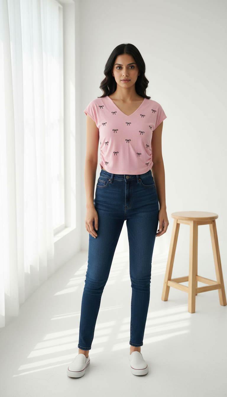Pink Bow Print Top view 3