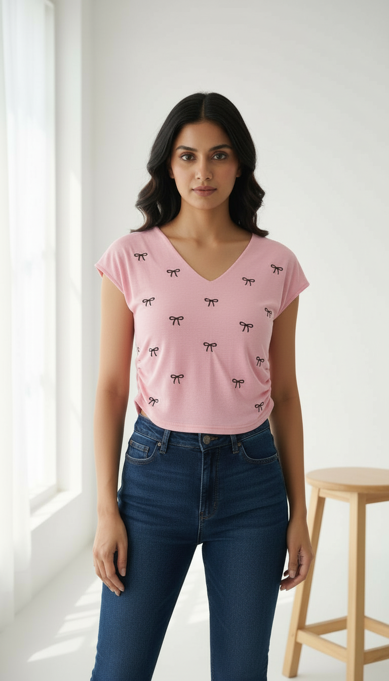 Pink Bow Print Top view 2