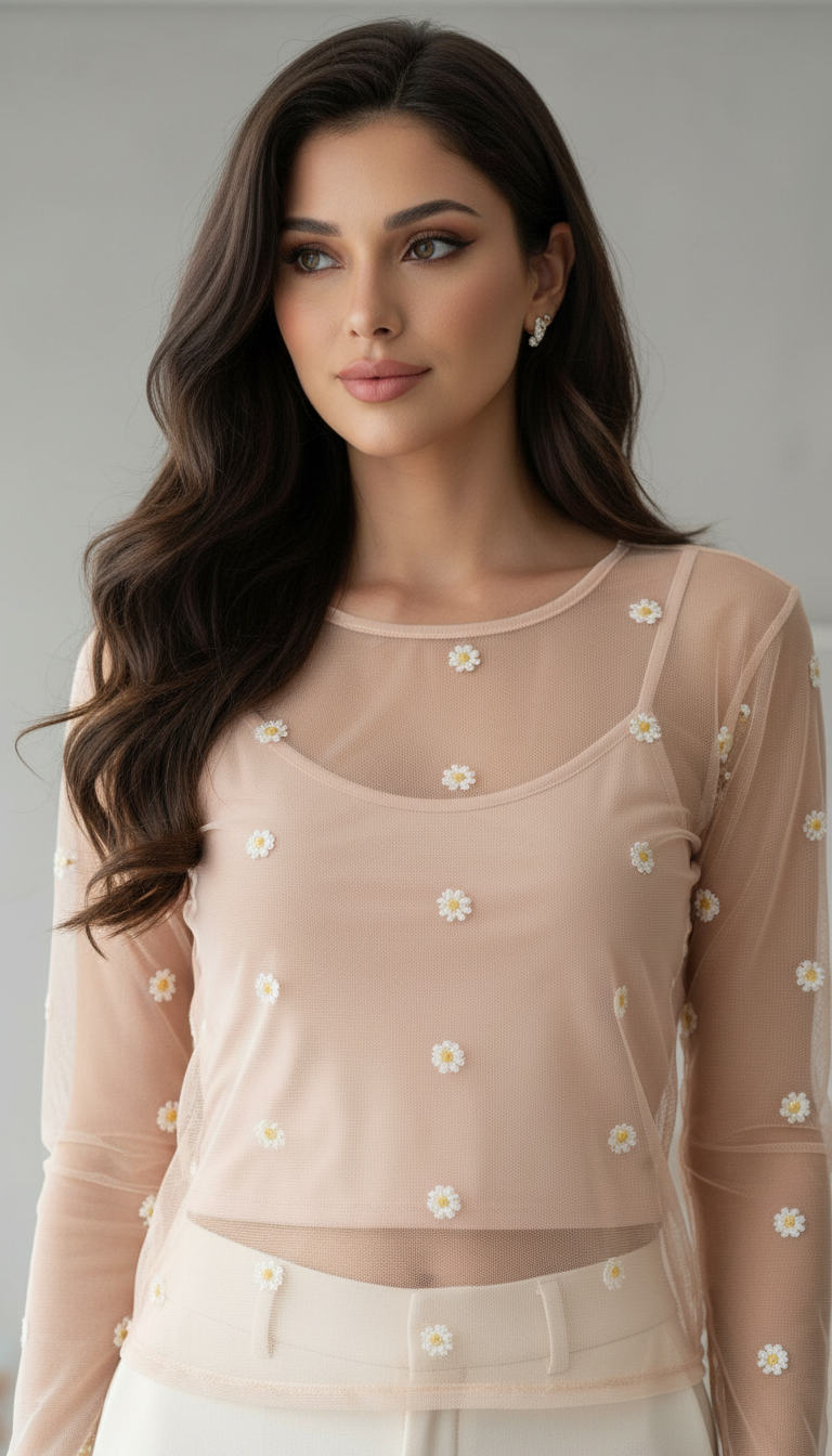 Elegant Sheer Embroidered Top view 2