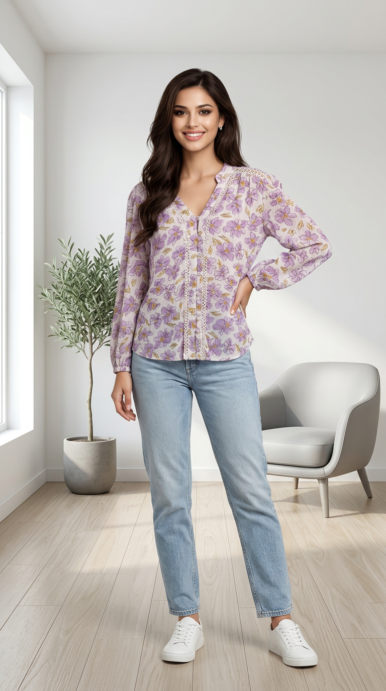 Floral Print Top Purple view 6