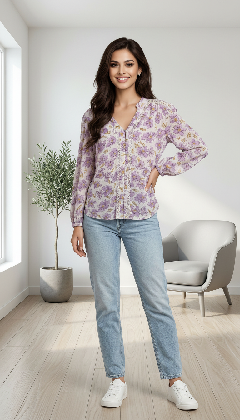 Floral Print Top Purple view 3