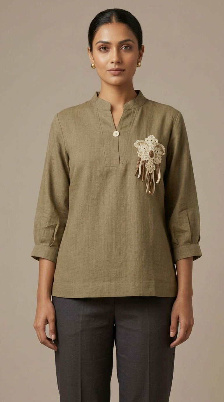 Embroidered Cuff Top view 6