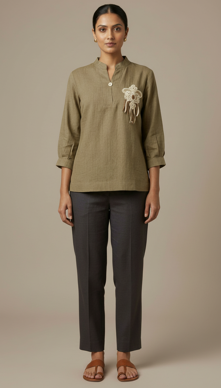 Embroidered Cuff Top view 4