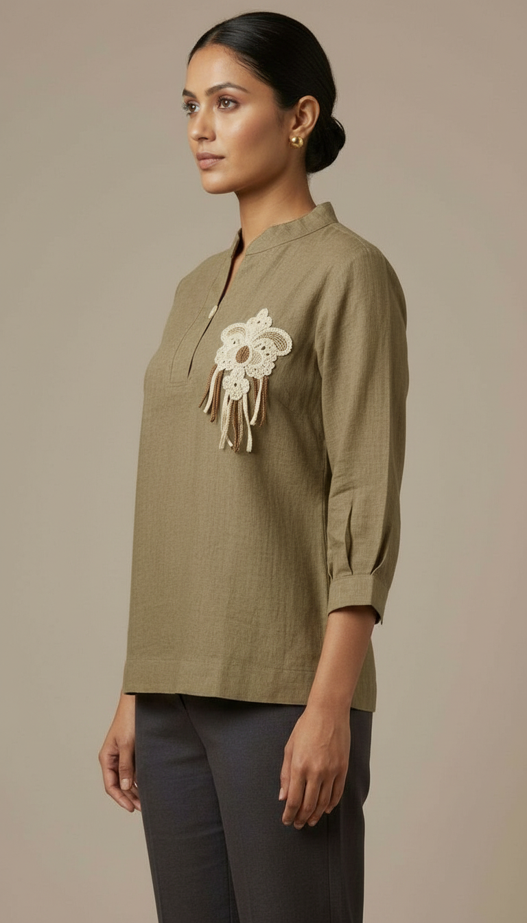 Embroidered Cuff Top view 3