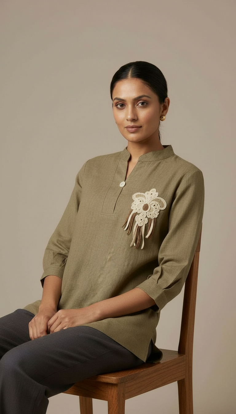 Embroidered Cuff Top view 5