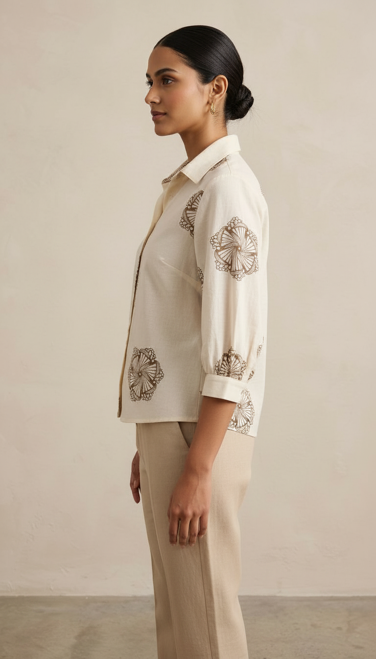 Embroidered Top  Beige view 2