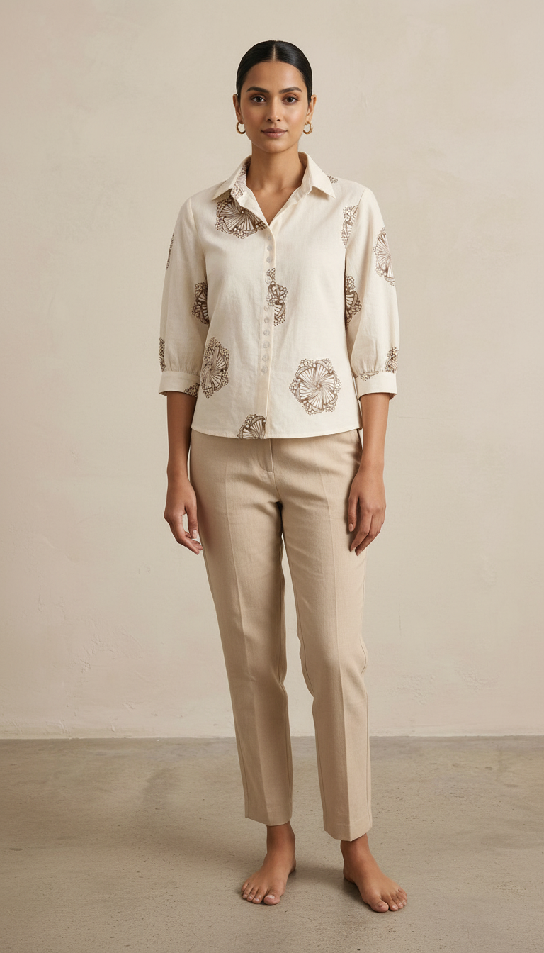 Embroidered Top  Beige view 3