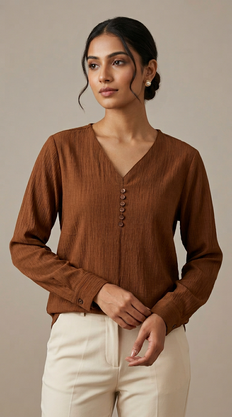 Brown V-Neck Top Formal view 6