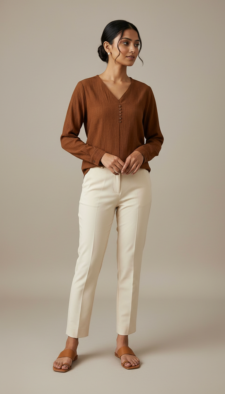 Brown V-Neck Top Formal view 4
