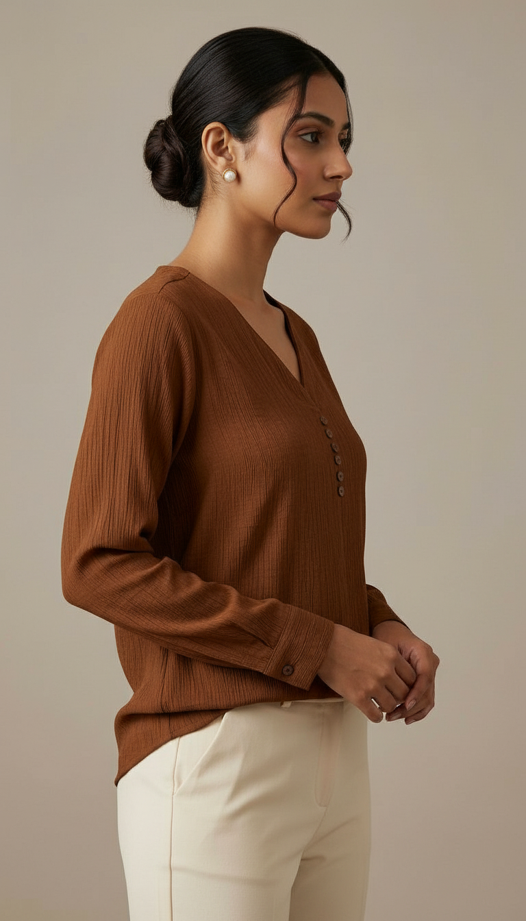 Brown V-Neck Top Formal view 3