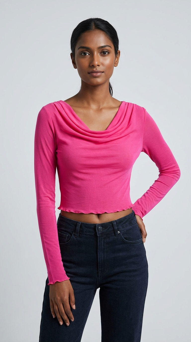 Pink Long Sleeve Crop Top Messi￼ view 6