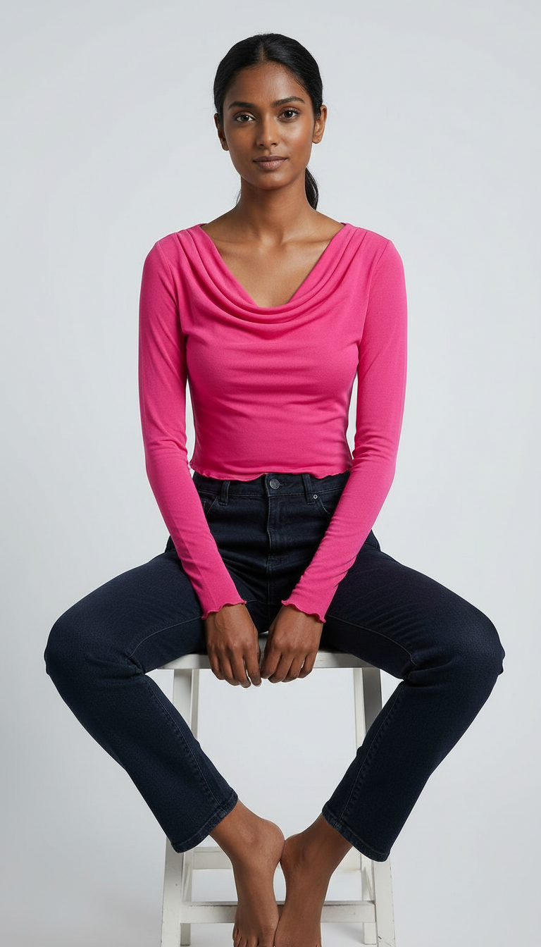 Pink Long Sleeve Crop Top Messi￼ view 5