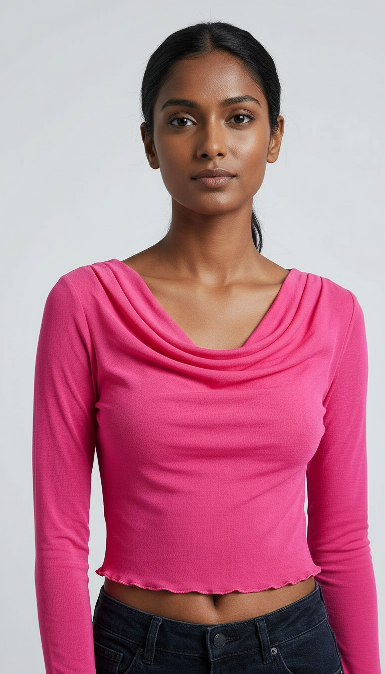 Pink Long Sleeve Crop Top Messi￼ view 2