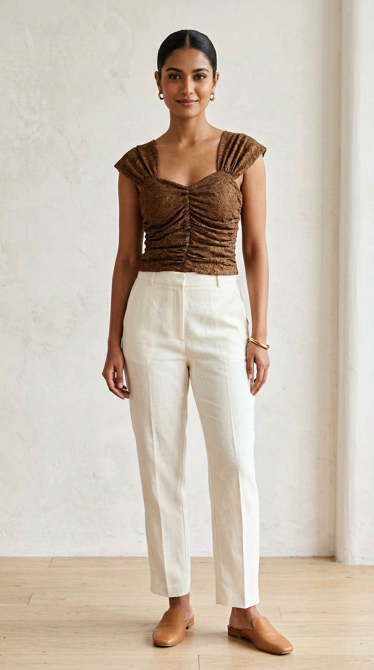 Brown Ruched Crop Top Butterfly view 6