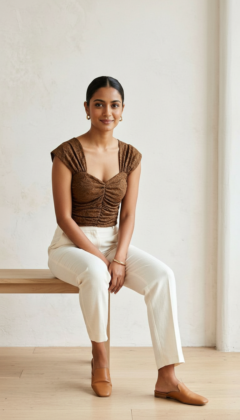 Brown Ruched Crop Top Butterfly view 4