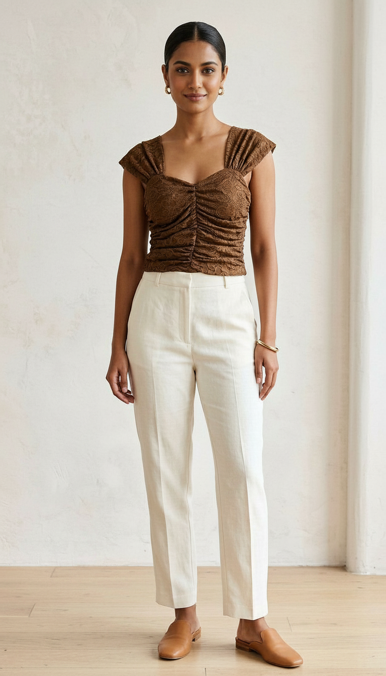 Brown Ruched Crop Top Butterfly view 3