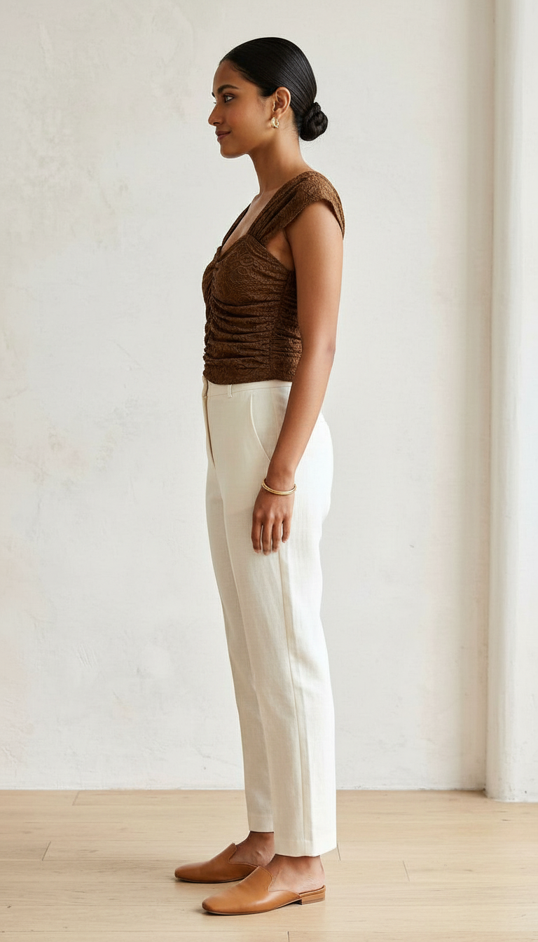Brown Ruched Crop Top Butterfly view 5