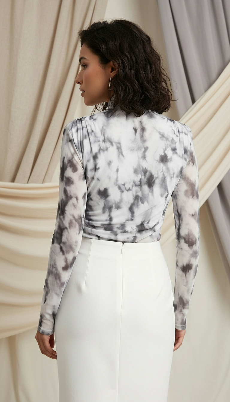 Marble Print Long Sleeve Top view 3
