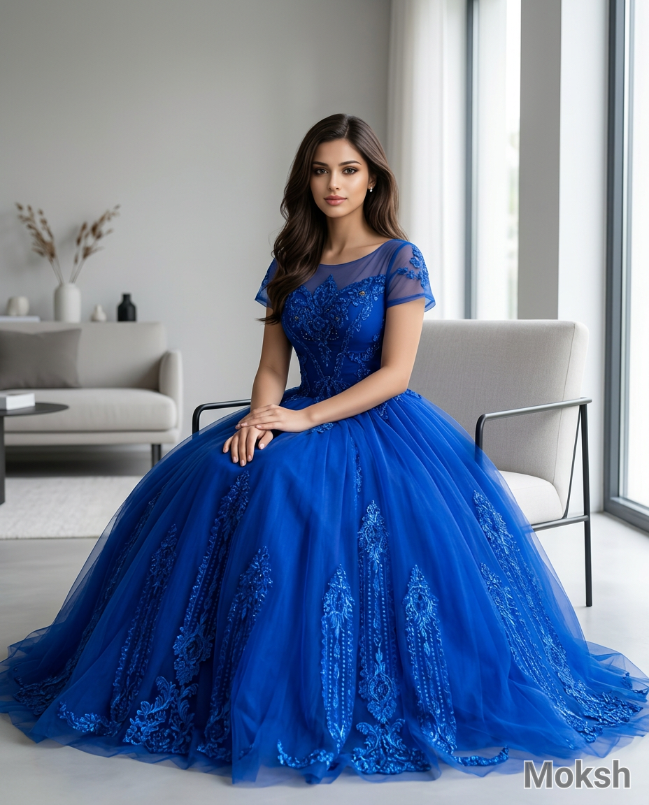 Blue Tulle Evening Gown