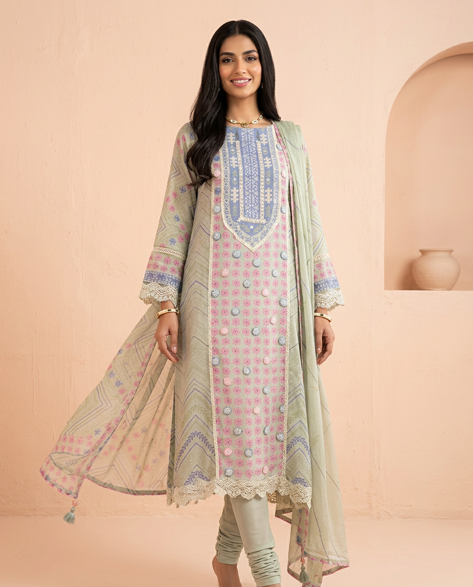 Embroidered Pure Muslin Unstitched Suit