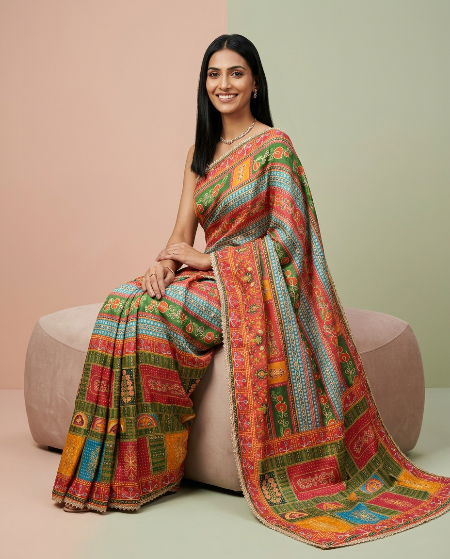 Traditional Chinon Saree