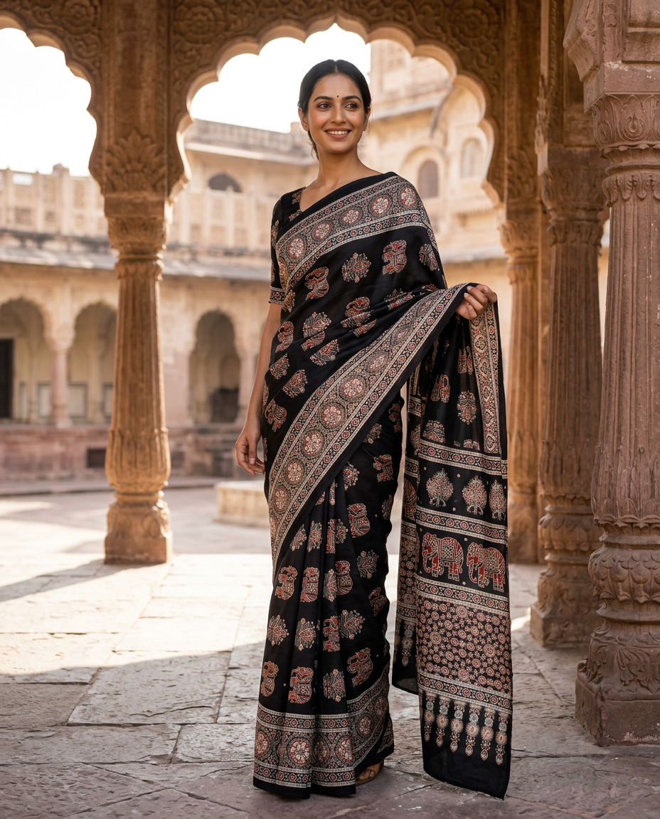 Ajrakh Print Saree