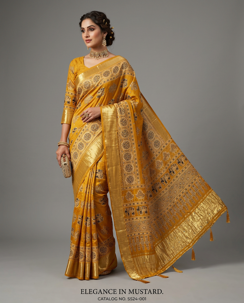 Traditional Ajrakh Print Saree