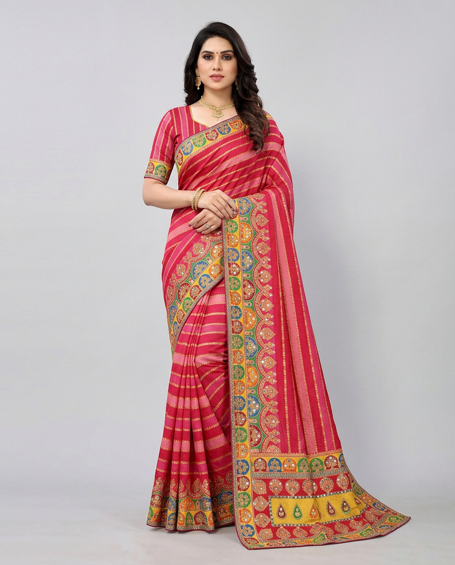 Colorful Designer Pashmina Saree