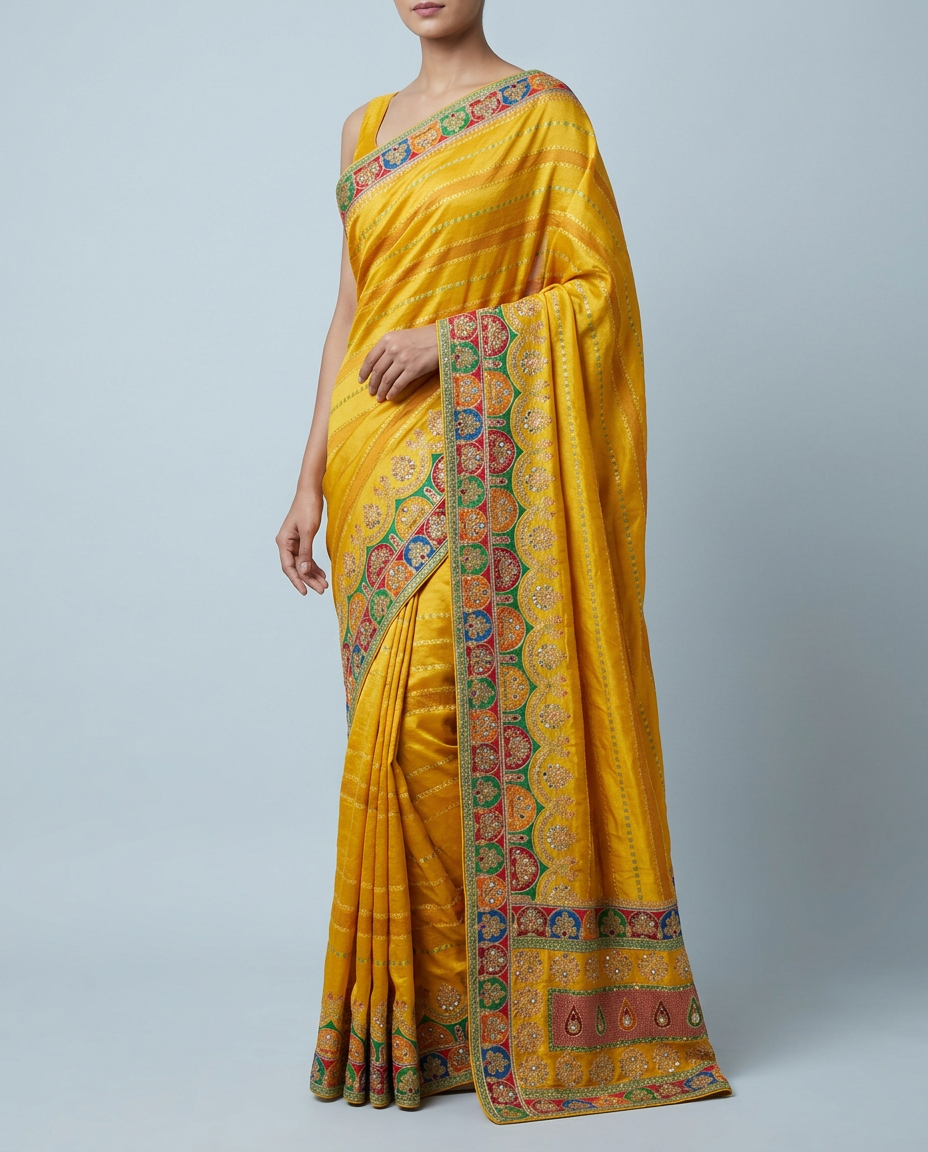 Elegant Yellow Pashmina Saree