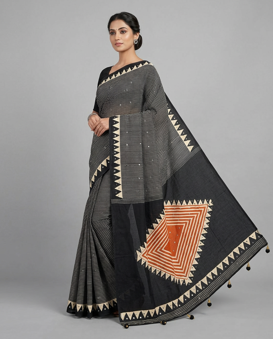 Black Ajrakh Saree