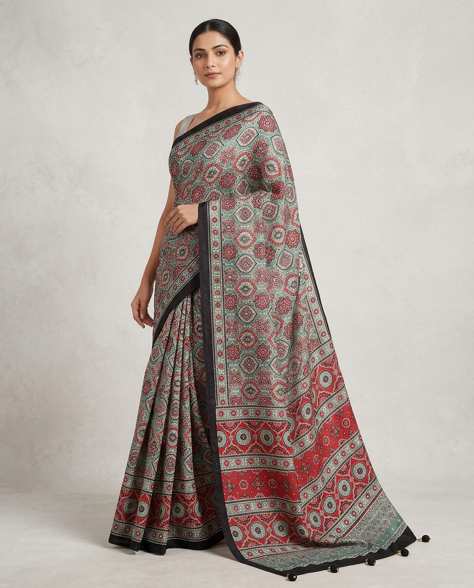 Ajrakh Design Print Saree