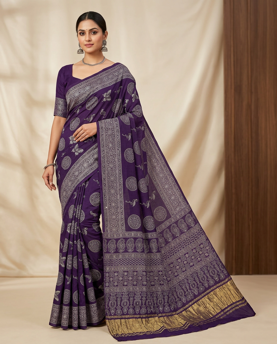 Butterfly Blue Ajrakh Saree