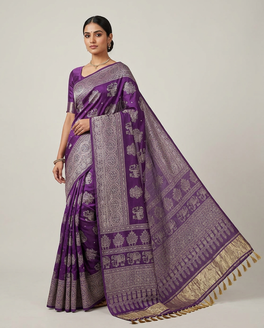 Purple Elephant Motif Saree