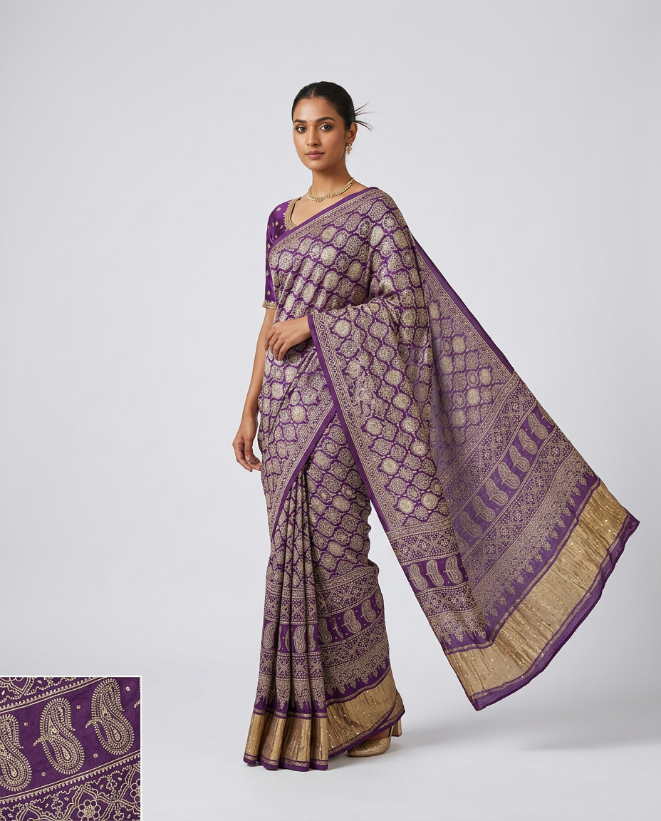 Purple Ajrakh Saree