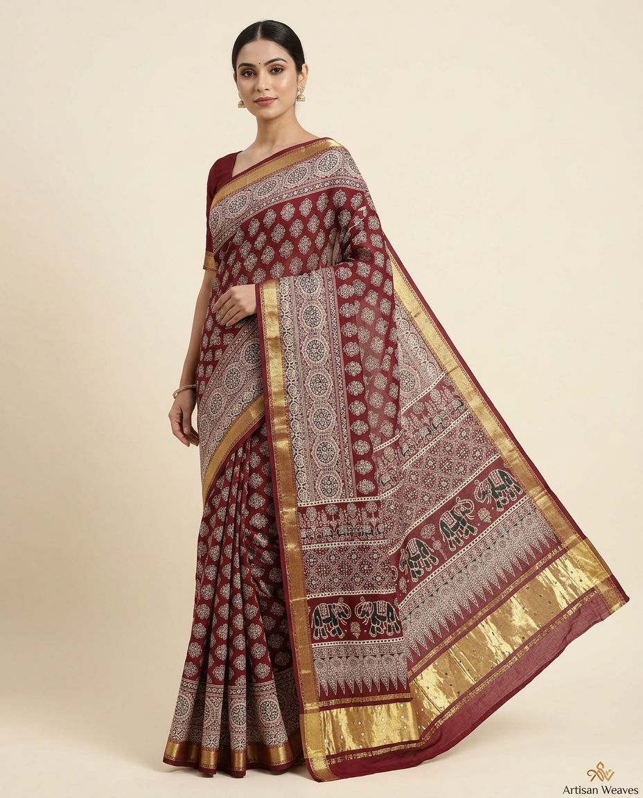Maroon GAjrakh Saree