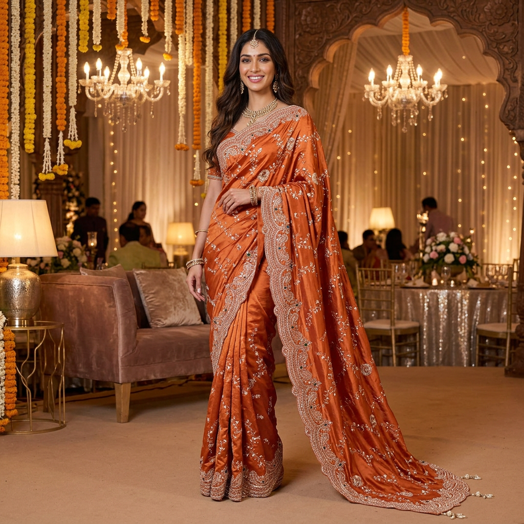 Elegant Orange Saree
