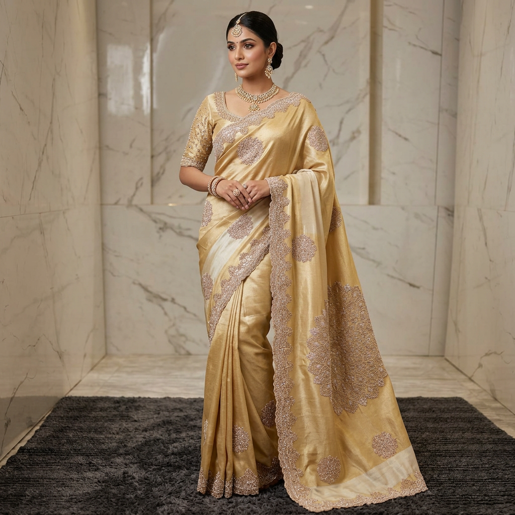 Elegant Gold Saree✨