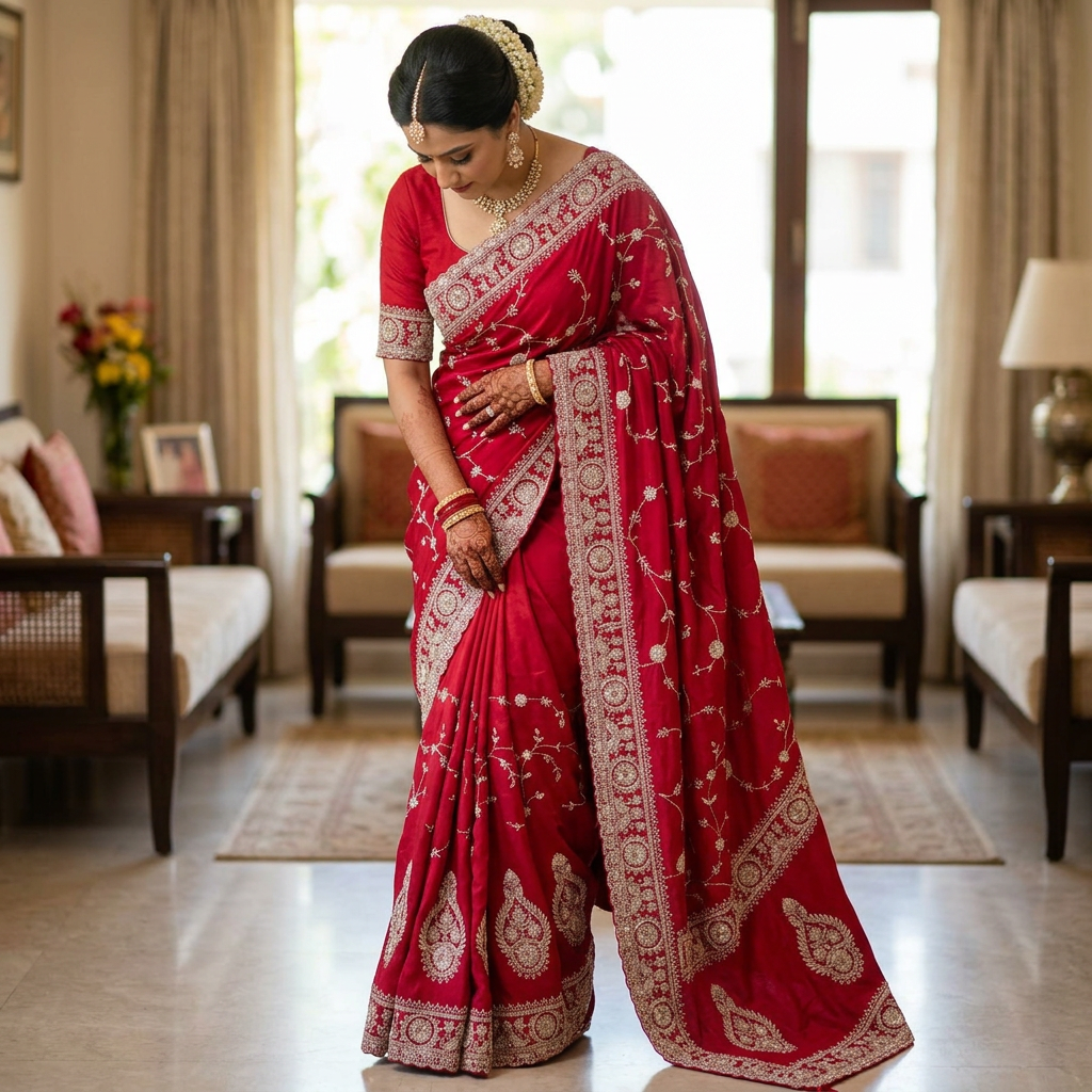 Elegant Red Saree✨