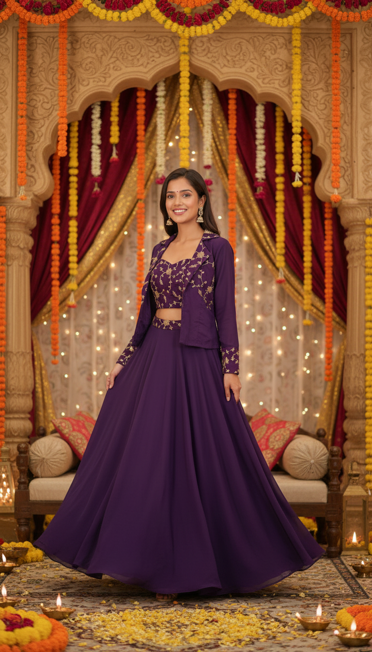 Purple Lehengha Set view 2