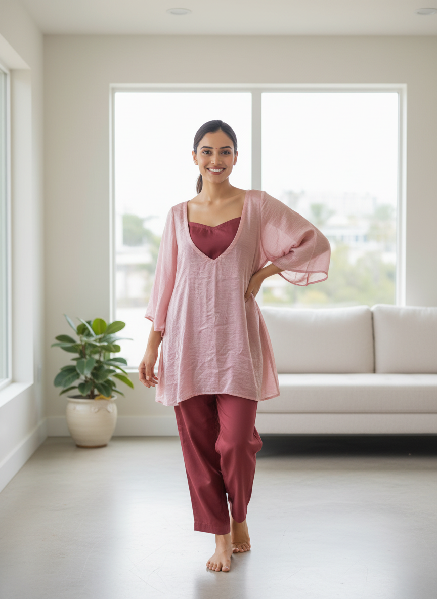 Pink Tunic Set-3 Piece