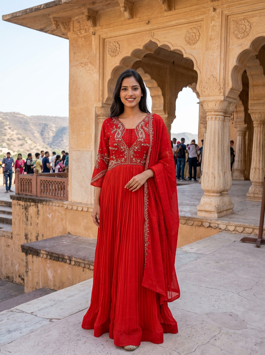 Embroidered Red Anarkali Gown