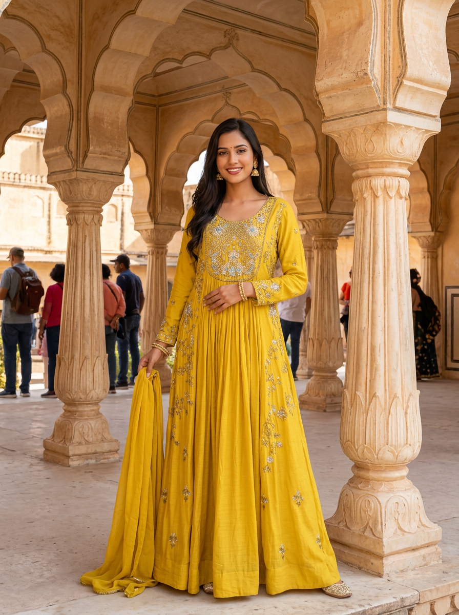 Embroidered Yellow Anarkali